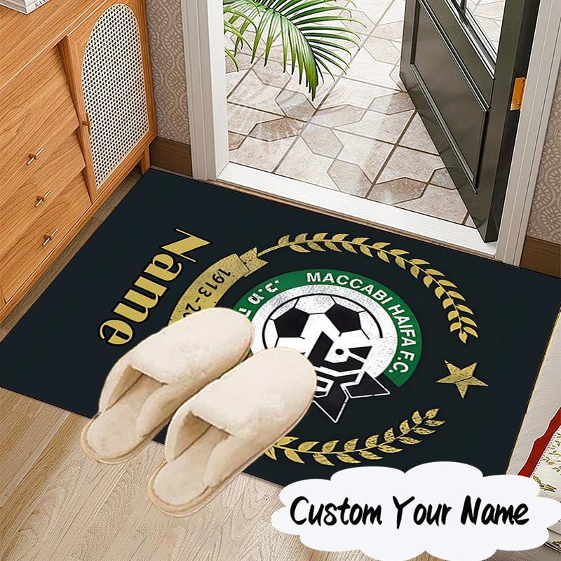 Custom Name Maccabi Football Crest Rug for Living Room, Game Rooms, Office, Bedroom, Floor Mat Playful Design, fan gifts Christmas decor