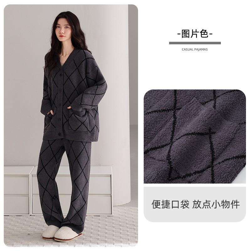 Womens Thick Fleece Pajama Set Winter Cozy Lounge Wear Soft Warm Sleepwear Outfit Home Light Outdoor Use