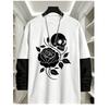 Herren-Langarm-T-Shirt mit Rosen-Totenkopf-Print-Design, im bequemen Streetwear-Stil für High Fashion