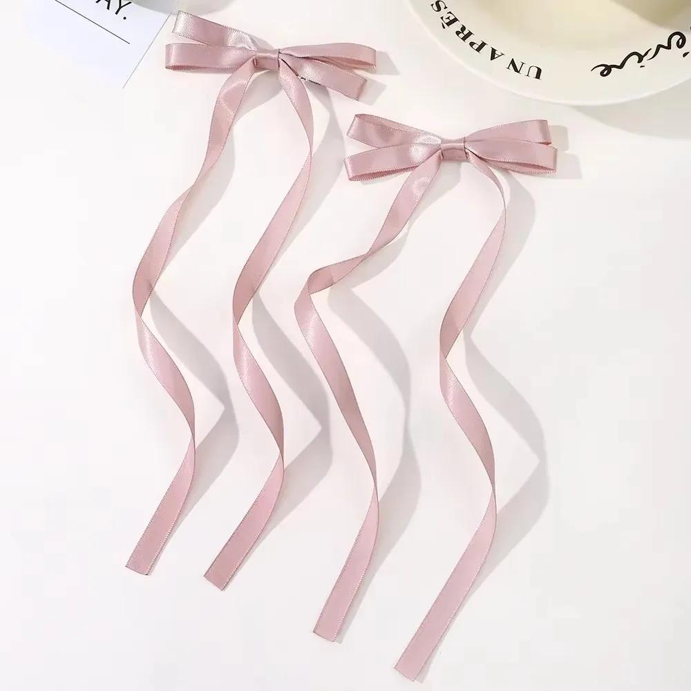2pcs Long Tassel Ribbon Hairpin Cute Candy Bow Clip for Women Girls Party Gifts Headwear Side Clips Hair Accessories