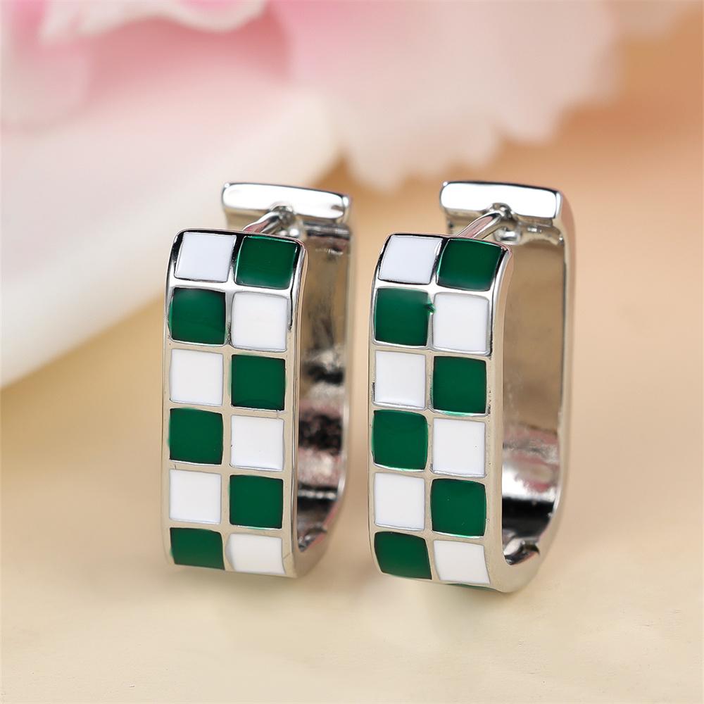 Green Black and White Checkered Pattern Squar Hoop Earrings For Women Vintage Gold Silver Color Wedding Jewelry Minimalist Gifts