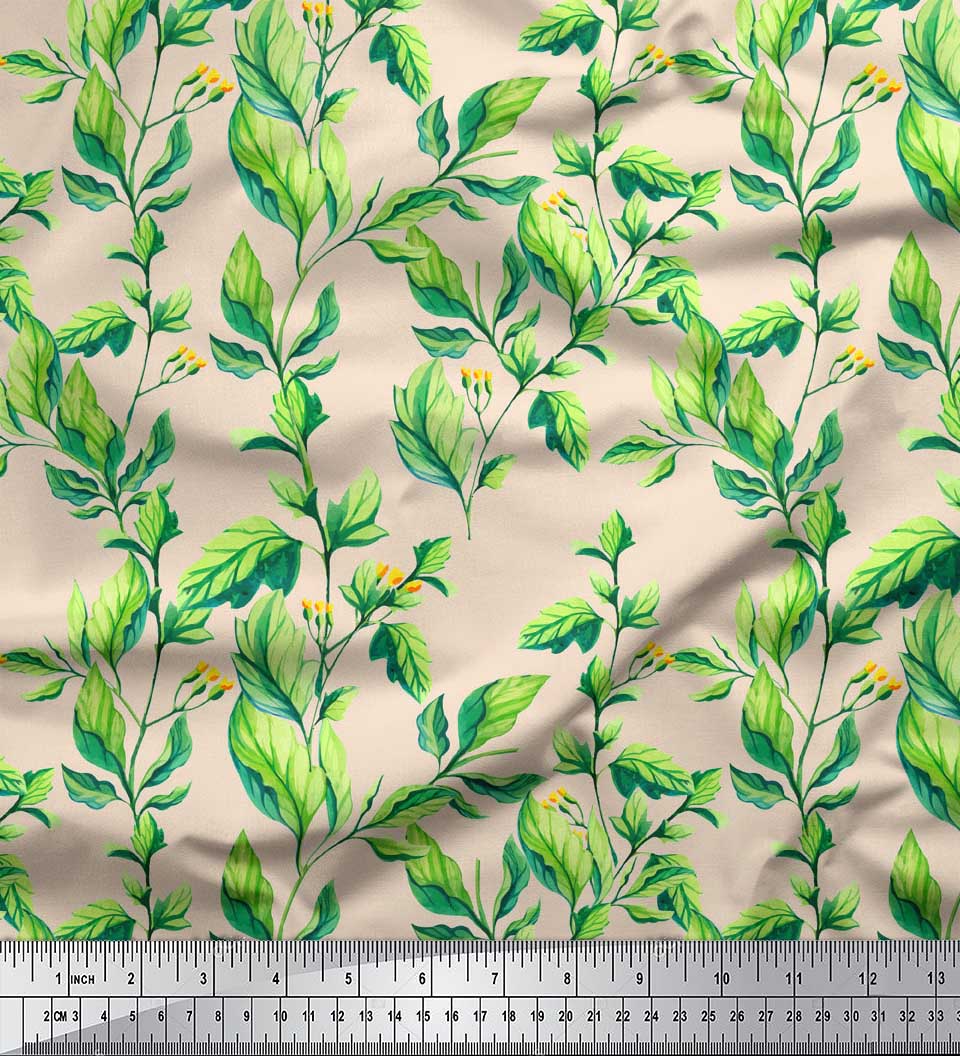 

Чорна поліетиленова крепова тканина Soimoi із принтом із листям жасмину, тканина у дворі 42 дюйми 42 Inch Wide - Poly Crepe білий