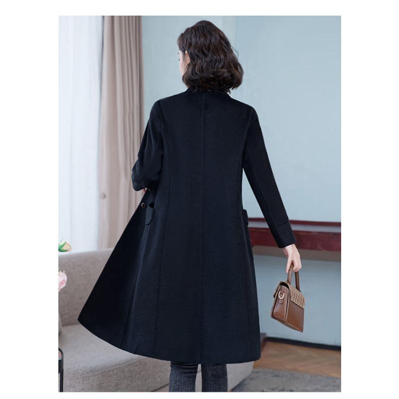 Elegant Pure Color Double Faced Wool Coat Women Slim Fit Mid Long High Quality Autumn Winter Trench Coat