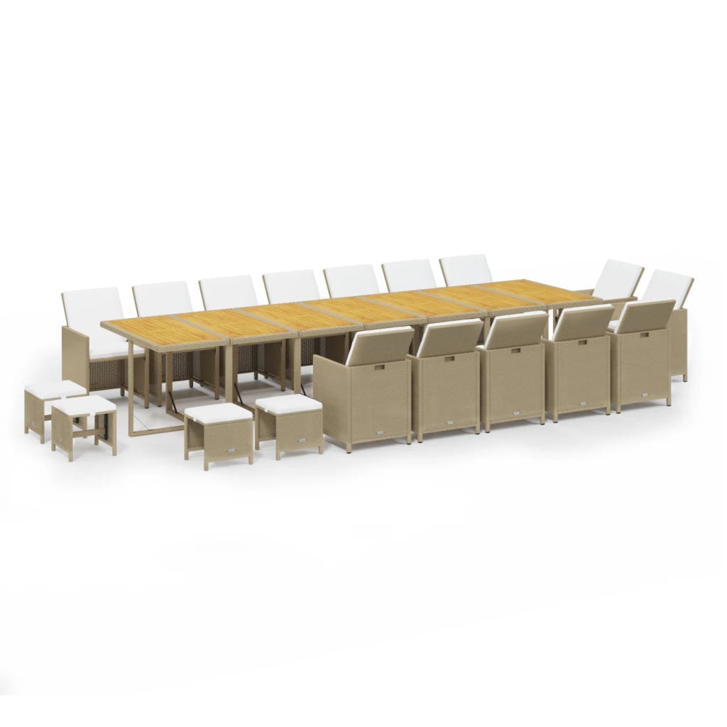 19 piece Garden Dining Set with Cushions Poly Rattan Beige