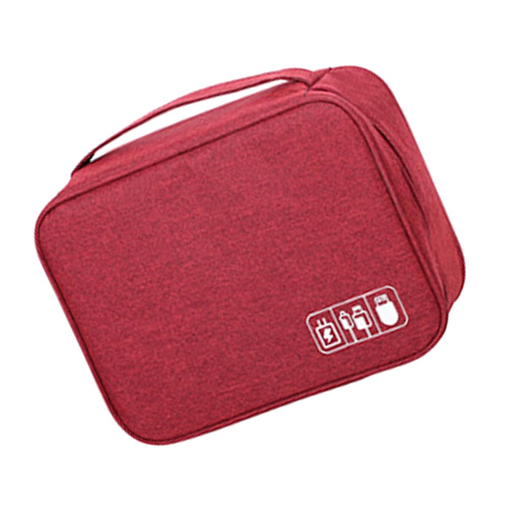 Data Cable Storage Bag Separate Storage Oxford Cloth Travel Electronics Bag for Cables Chargers Hard Drive Wine Red