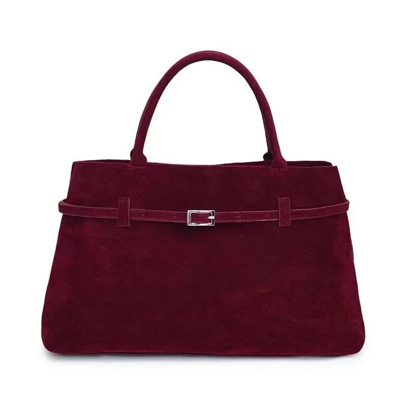 Buckle Decorative Design Solid Faux Suede Handbag Large Capacity Hasp Casual Tote Bags Premium Durable Quality