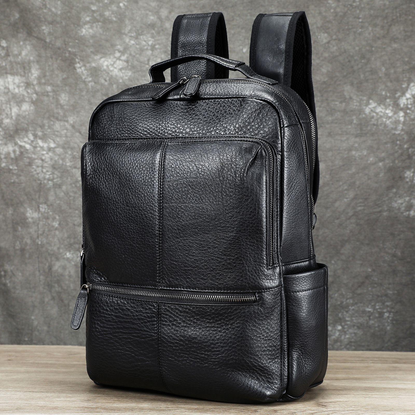 

Genuine Leather Men s Bag Backpack Students Large Capacity Schoolbag Backpack Casual Travel Bag One Size чорний