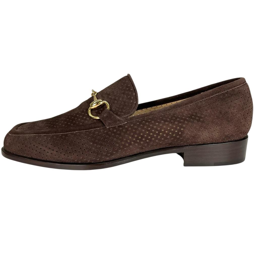 Pristine GUCCI Loafers Horsebit Brown Suede Leather Women 8 100 0442 Used