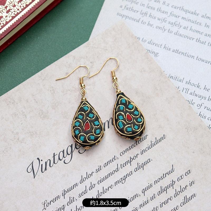 Handmade Niche Nepalese Exotic Tibetan Earrings Retro Temperament Simple Earrings Show Face Thin Earrings