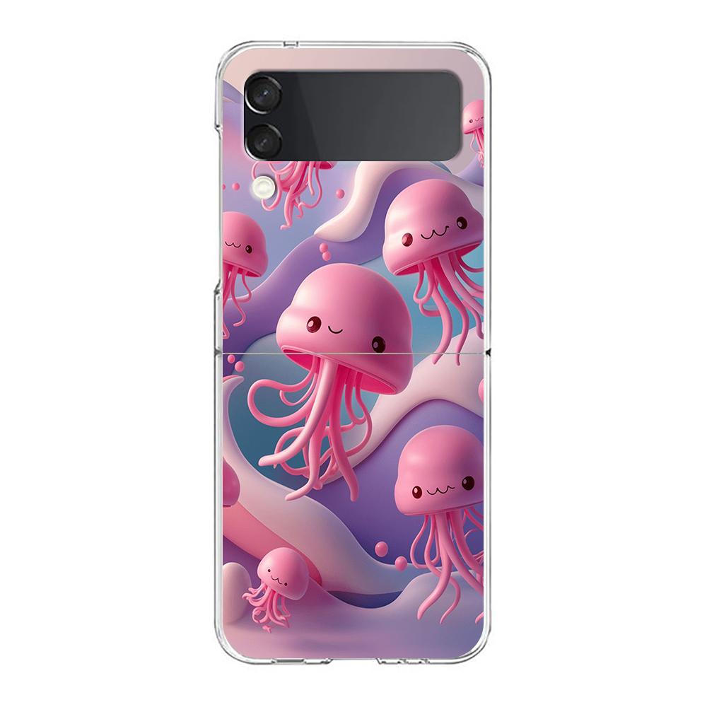 Phone Cover For Samsung Galaxy Z Flip 6 5 4 Case Transparent For Samsung Z Flip 3 Hard PC Foldable Shell Pink Jellyfish Oceanic