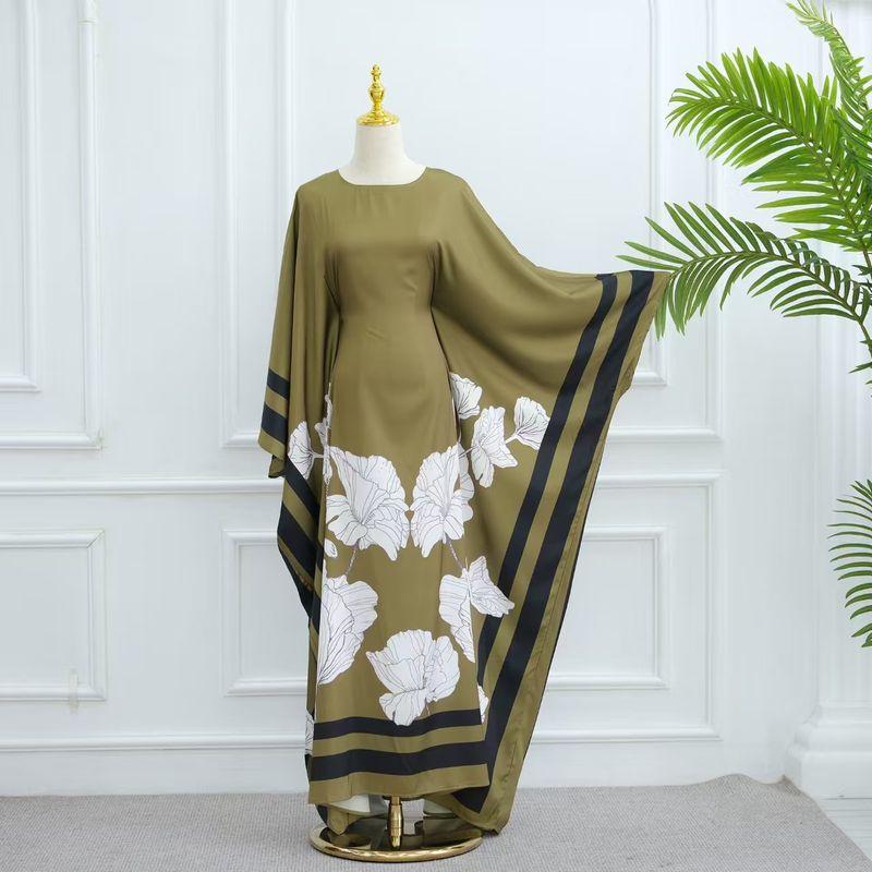 

Новинка Мода Ближнего Востока Дубай Принт Свободное Платье с Рукавами Летучая Мышь Платье с Принтом Летучая Мышь Green All yards