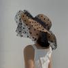 Summer Mesh Lace Straw Hats For Women Classic Elegant Polka Dots Wide Brim Sun Hat Beach Foldable Uv Protection Panama Sombrero