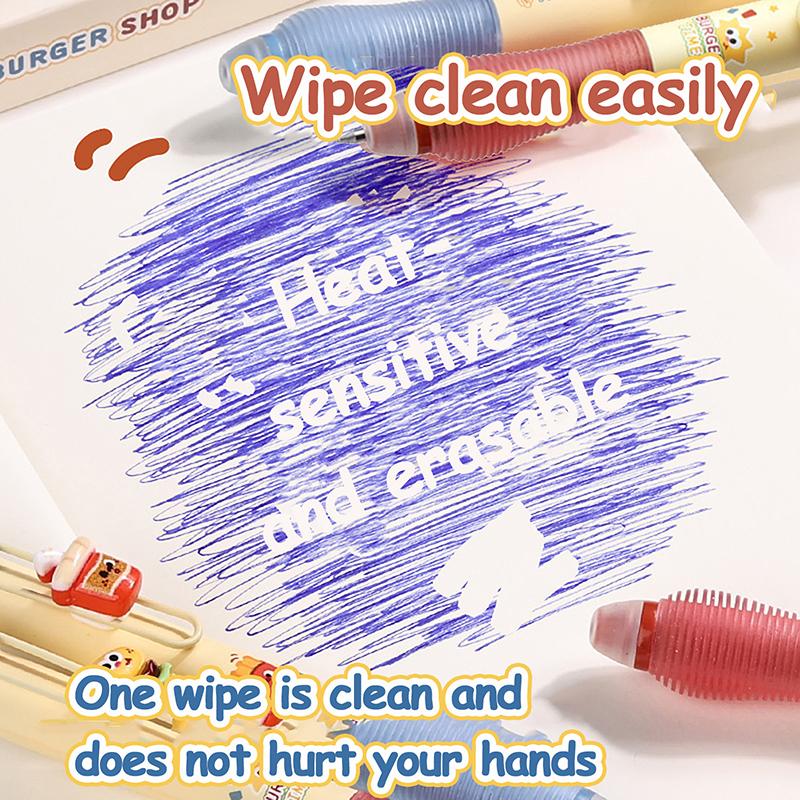 4Pcs/Box Cartoon Erasable Press Gel Pen Quick Drying Neutral Pen 0.5Mm Ballpoint Pen Student Writing Tool Cute Stationery Gift
