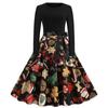 GMXIA Vestito Stampato Autunno Inverno Natale Retro Scollo Tondo Sexy
