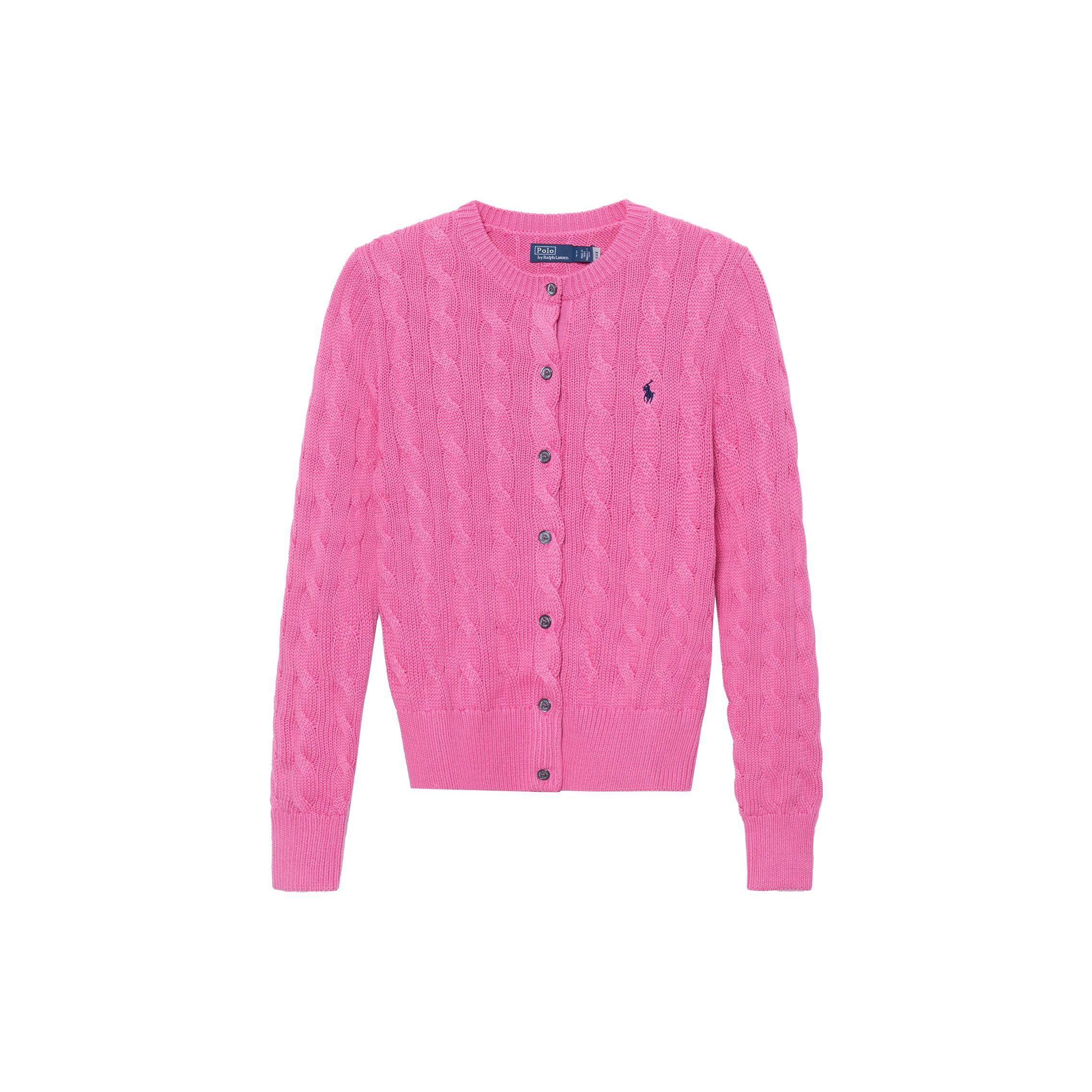 

Polo Ralph Lauren SS23 Однотонный вышитый свитер с кабельной вязкой и длинным рукавом Женский свитер Розово-красный 211891643007 XS