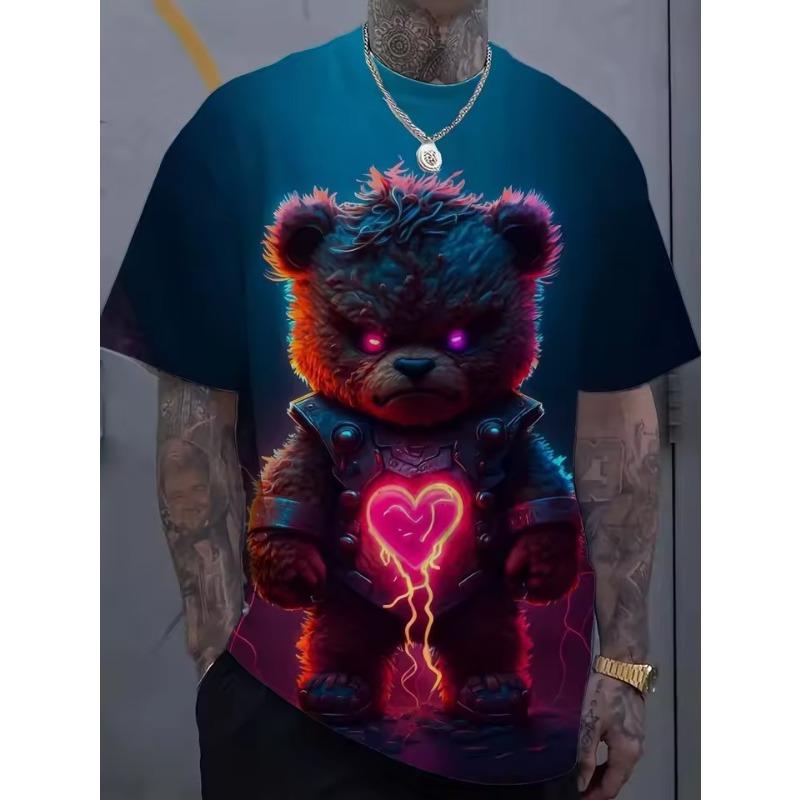 Fashion Men's T-Shirt 3D Cool Bear Print Short Sleeve T-Shirt Hip Hop Street Style Top Summer Men's Loose Outdoor Casual Clothes