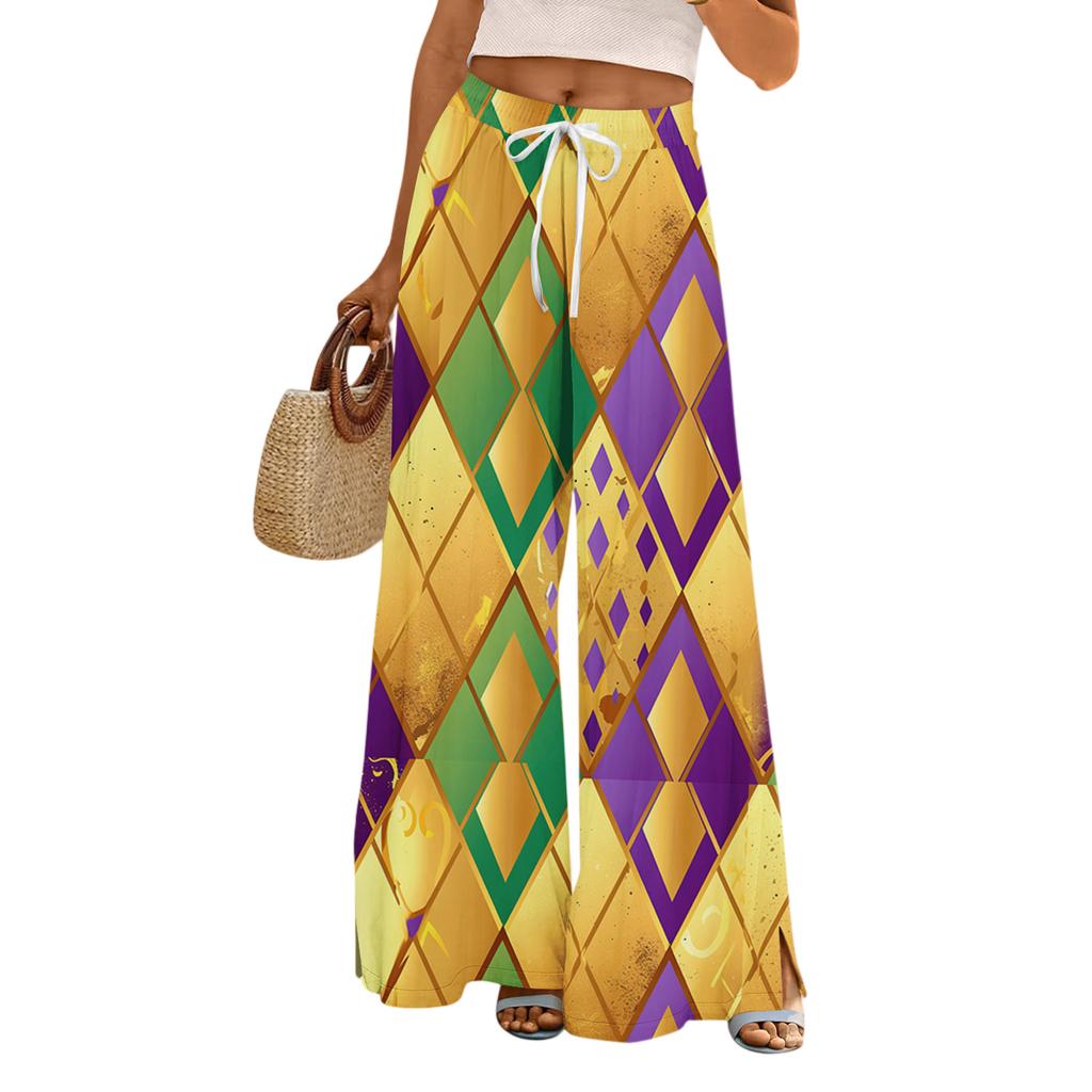 Damskie Luźne i Codzienne Spodnie z Szerokimi Nogawkami z Nadrukiem, z Elastycznym Pasem, Sznurkiem i Kieszeniami