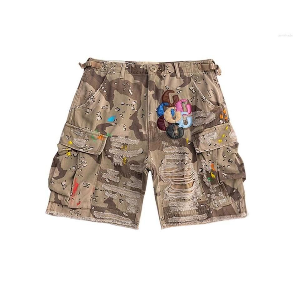 Unisex Vintage Camouflage Denimshorts Y2K Herren Damen Monogramm Patchwork Stickerei Baggy Shorts Niedrige Taille Hose Freizeithorts
