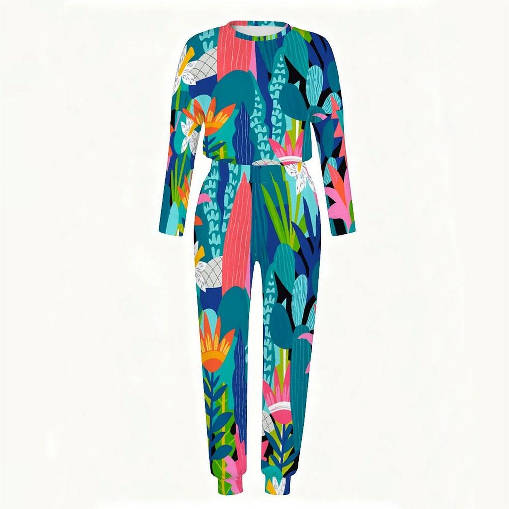 Female Long Sleeve Loose Blouse And Elastic Waist Straight Pants Two Piece Set For Casual Daily Life