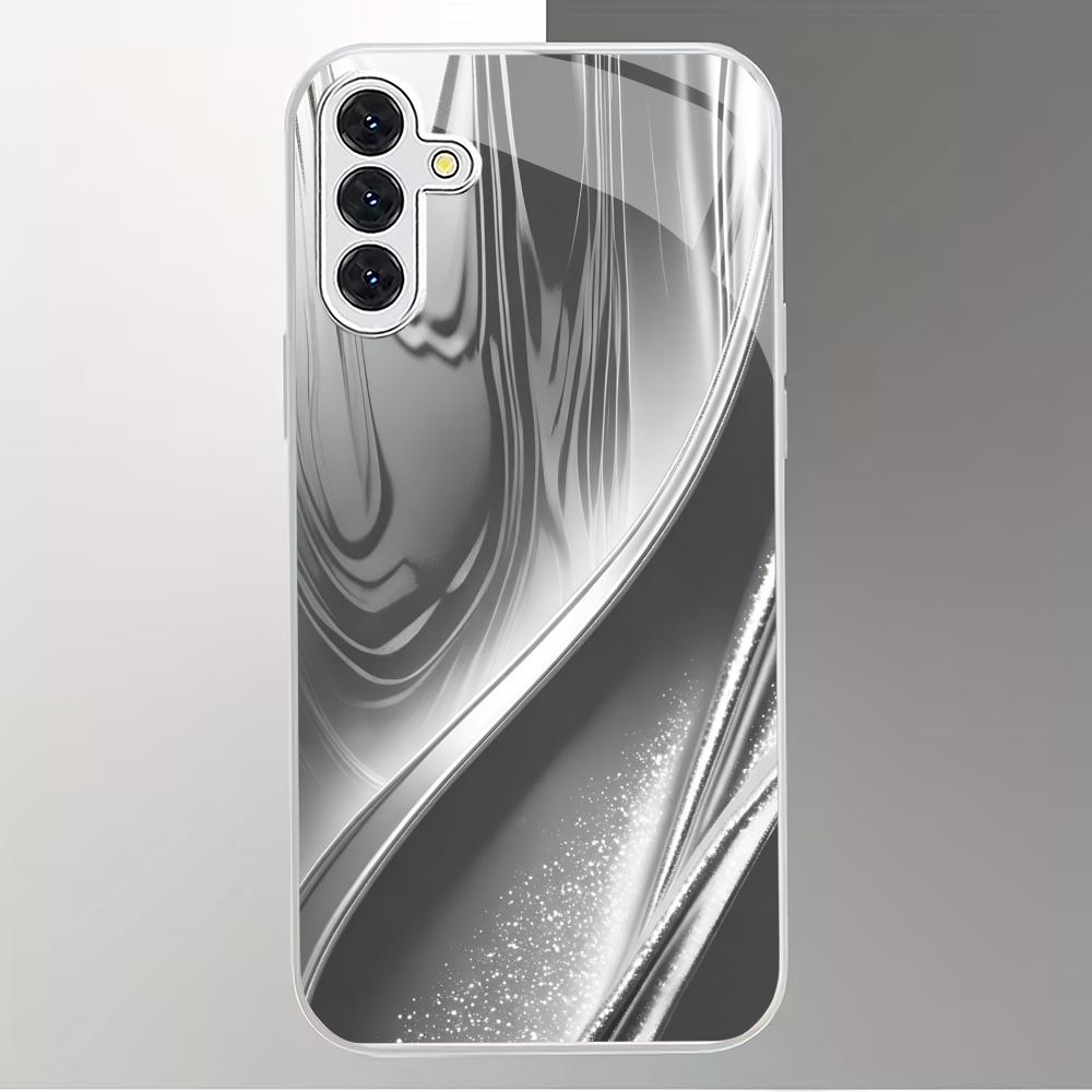 Custodia per telefono in vetro placcato argento con texture curva adatta per Samsung Galaxy S26 S25 S24 S23 S22 S21 S20 FE/Ultra/Plus antiurto