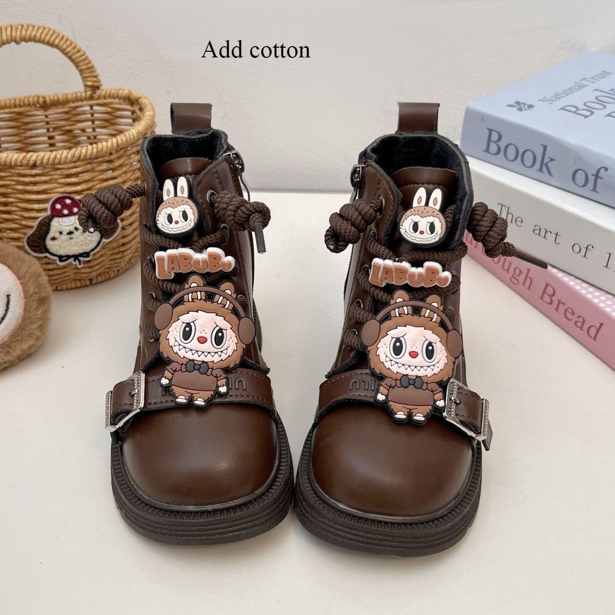 

Girls Fleece Boots, Waterproof and Anti-slip Leather Boots for Children Autumn and Winter 37