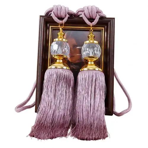 1Pair Retro Style Euro Faux Crystal Tassels Fringe Curtain Tieback Bandage Rope Window Drapes Decoration