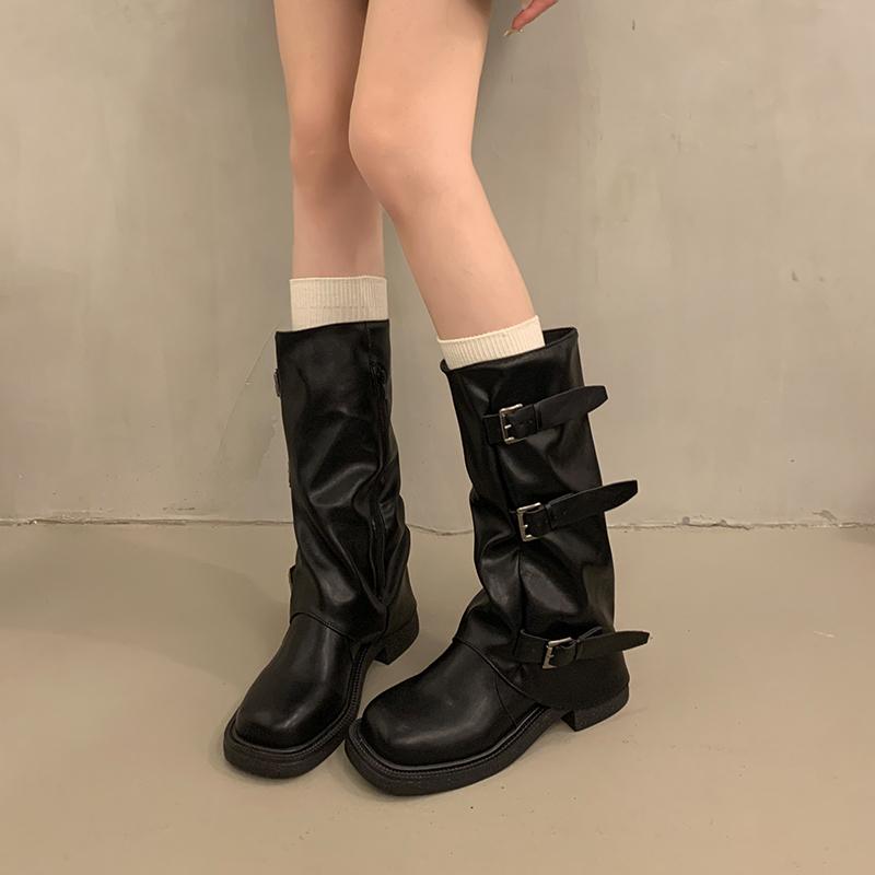 

fashion Ladies Shoes 2024 High Quality Side Zipper Women s Boots Fashion Belt Buckle Modern Boots Women New Square Heel Mid-Calf Boots 40