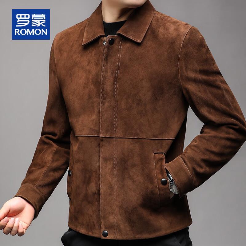 ROMON Men's Genuine Suede Lambskin Leather Jacket