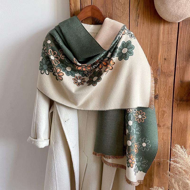 Luxury Winter Cashmere Scarf Women Design Warm Pashmina Blanket Poncho Scarves Female Flower Shawl Thick Foulard Bufanda