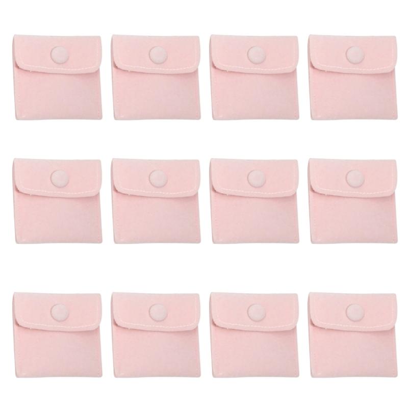 12pcs Convenient Flannel Jewelry Pouches Small Fabric Bags With Snap Closure For Jewelry Storage And Gift Packaging