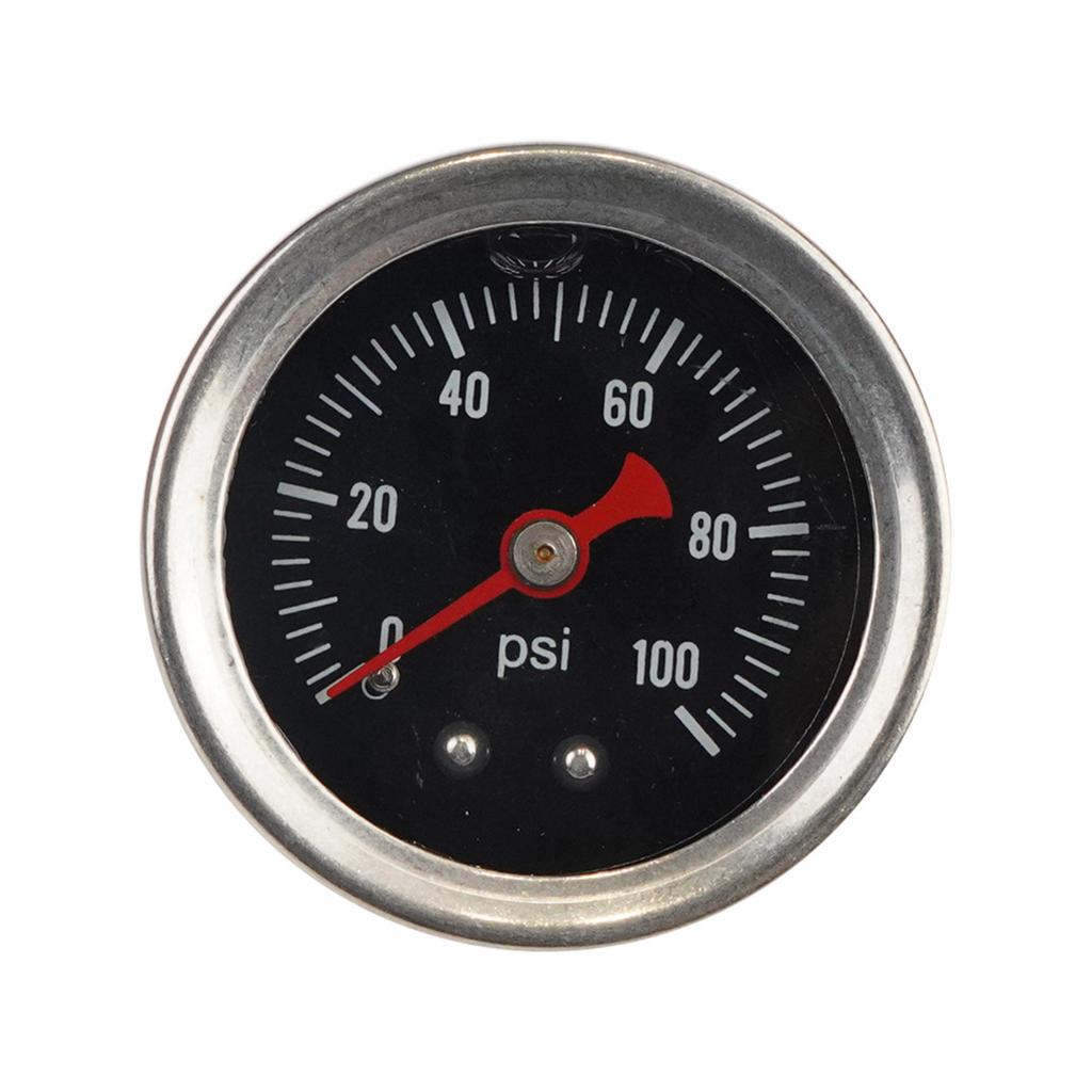 Fuel Pressure Gauge with 4AN Fuel Pressure Take Off Fitting, 0-100Psi, 1-1/2" Black Dial, 1/8"NPT Center Back Mount