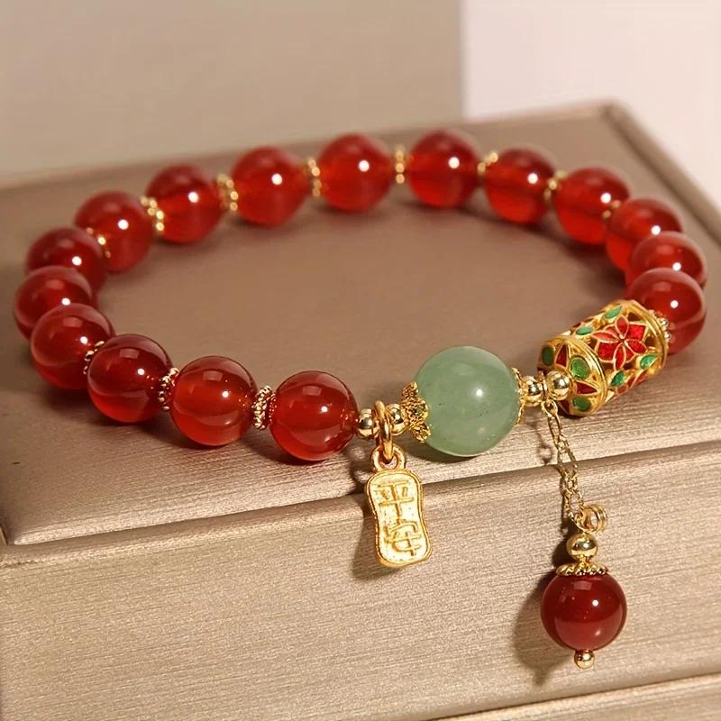A Lucky Bracelet, Suitable for Women and Men, Retro Synthetic Agate Bracelet, Special Red Bead Bracelet for Family and Friends