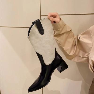 Damskie Kowbojki Nowa Jesień Zima Moda Szpiczasty Nosek Grube Obcasy Kozaki Rycerskie Gladiator Damskie Buty Duży Rozmiar 35-42
