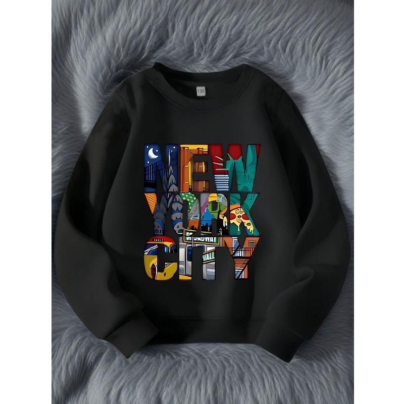 Kids "New York City" Print Crewneck Sweatshirt, Soft Comfortable Long Sleeve Casual Top
