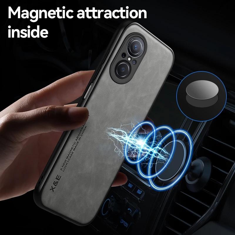 For Huawei Nova 9 9SE Case Leather Texture Car Magnetic Holder Case For Hauwei Hauwey Huawie Nova9 Nova9SE Back Cover