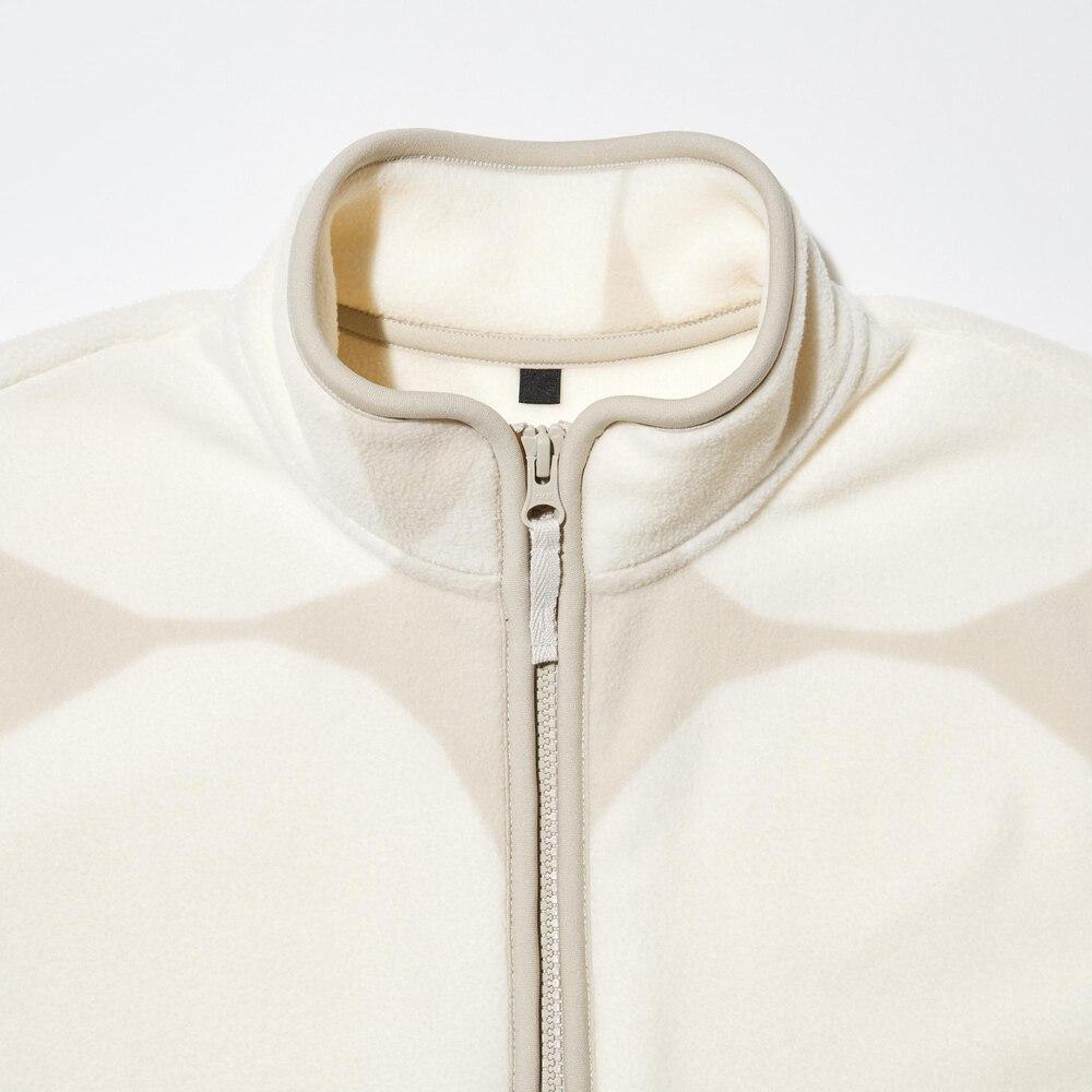 Uniqlo X Marimekko Collaboration SS24 Circle Print Stand Collar Zipper Drop Shoulder Fleece Jacket Women jackets Light-Gray 465208-02