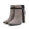 Nowe buty damskie zamszowe spiczaste krótkie buty gruby obcas klamra do paska szpilki modne buty