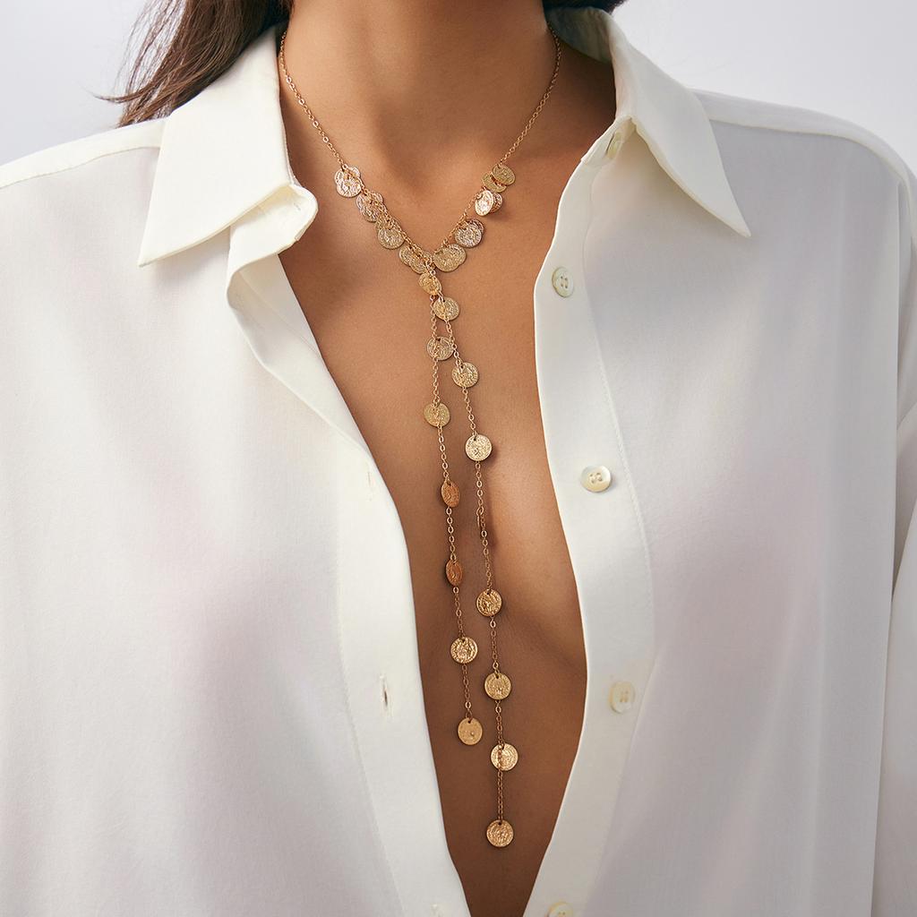 Perlen-Crinkle-Schichtkettenhalskette für Damen, Vergoldete stapelbare lange Kette, Zierlicher Schmuck als Geschenk
