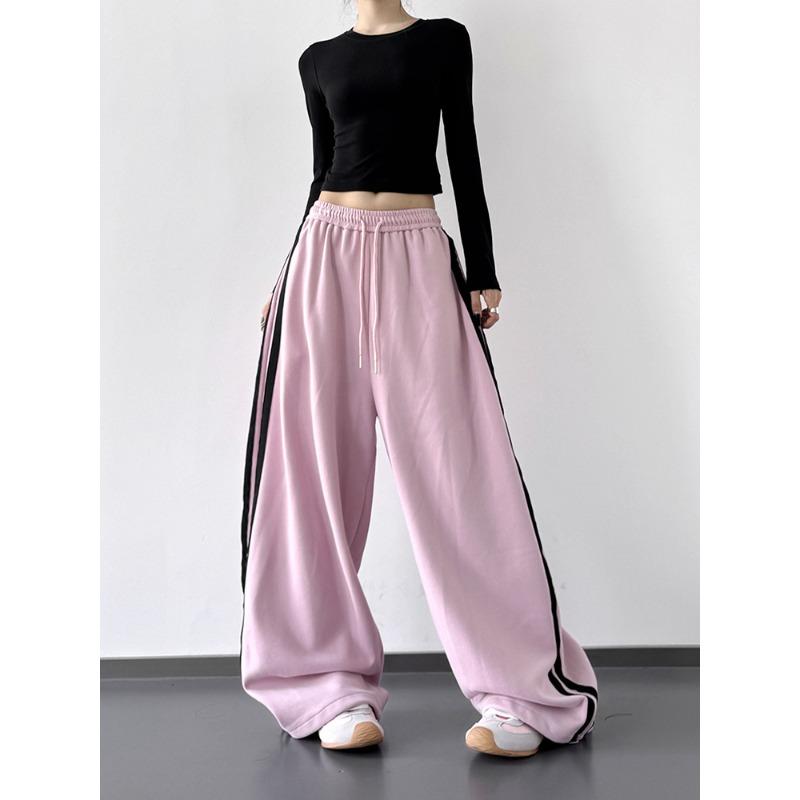 Rosa Jogginghose für Mädchen, Herbstmode für Damen, Neue Koreanische High-Waist Kleidung, Lockere Studenten-Weitbeinige Hosen