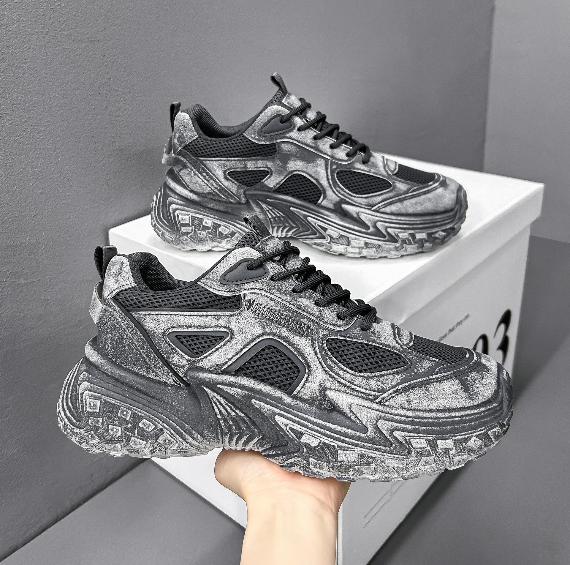 

New thick-soled heightening casual shoes, fashionable and versatile live broadcast explosion, soft-soled dad retro, dirty and comfortable men s trendy 44 сірий колір