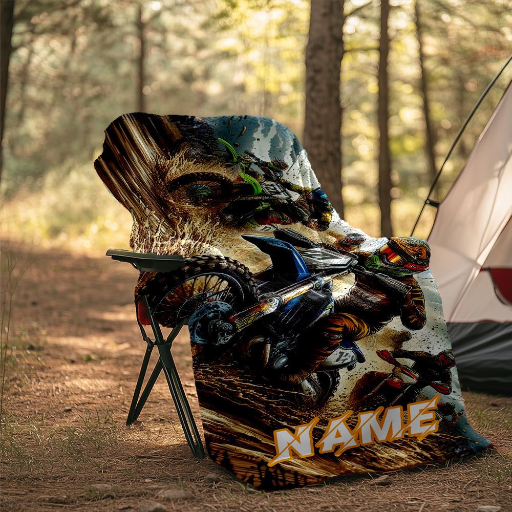Dirt Bike Race Outdoor Customize Your Name Blanket Comfortable Soft Lightweight Allseason Multipurpose Blanket For Travel Camping Picnics Sofa Office