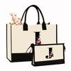 Canvas Shoulder Bag Makeup Set with Color Block Print & Portable Zipper Clutch