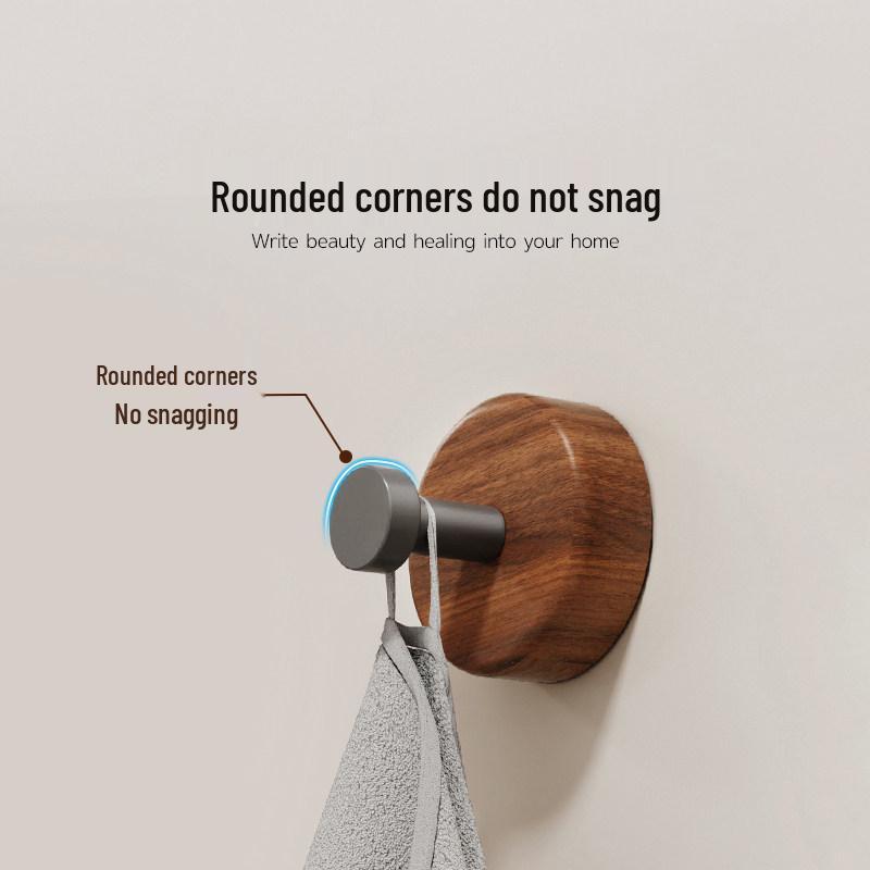 Strong Adhesive No-Drill Hook: Walnut Wood Key, Towel & Clothes Hanger for Bathroom & Hallway