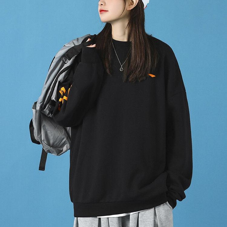 Li Ning Plain Letter Print Fleece Crewneck Sweatshirt Men Sweatshirt Black AWDS469-1