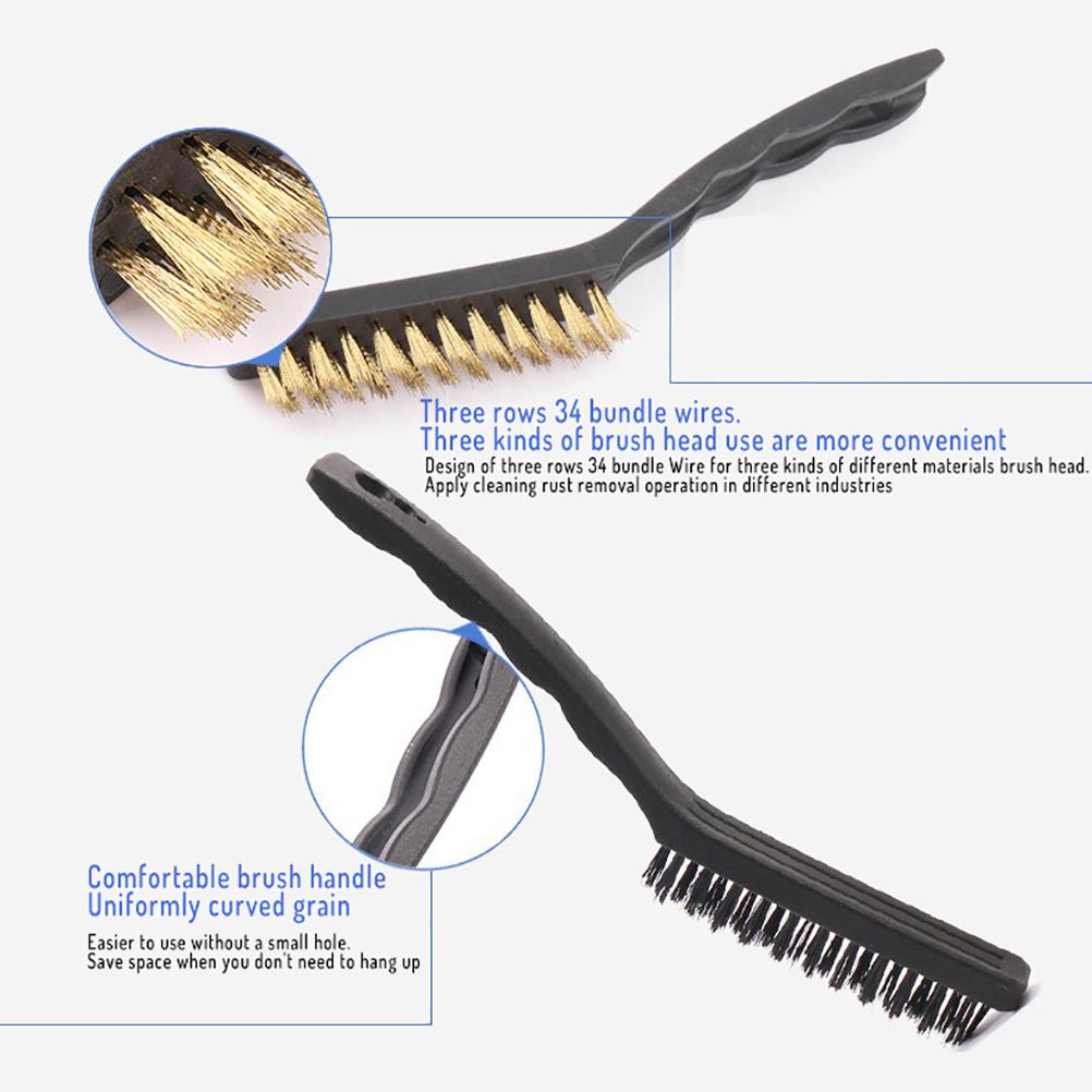 Set 3 buc Perie sârmă 9 inch Set perii zgârieturi Curățare zgură de sudură Rugină și praf pentru uz auto