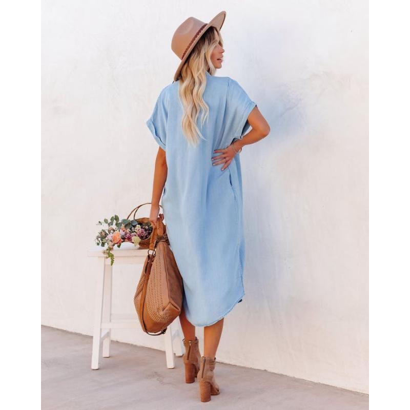 European Loose Split Denim Short Sleeve Dress
