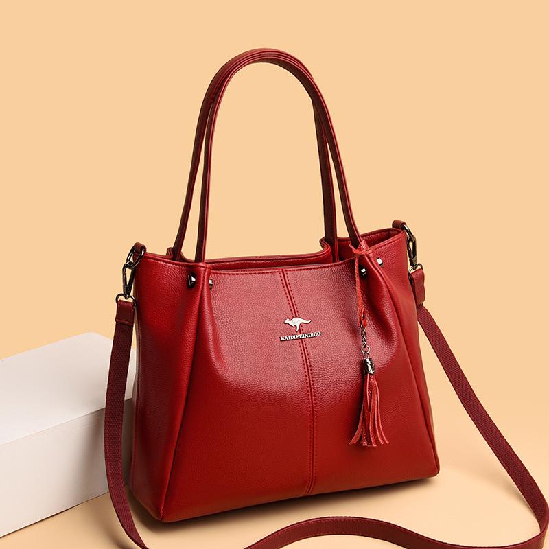 Women'S Handbag Luxury Soft Leather Women'S Shoulder Bag Retro Solid Color Large Capacity Mother Bag
