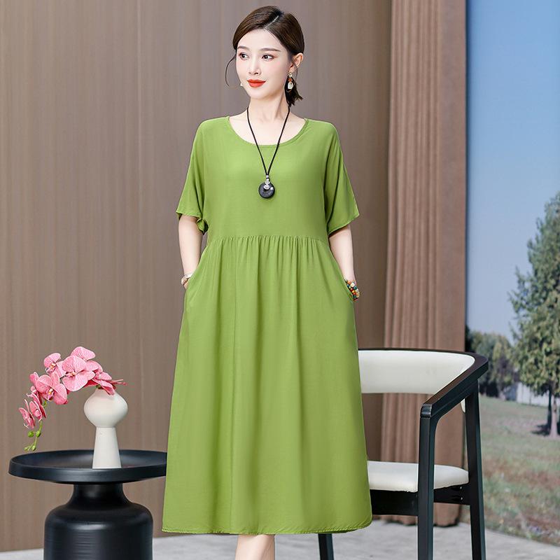 Summer mother cotton and silk over the knee skirt loose large size fat man dress thin middle-aged man wearing long dress