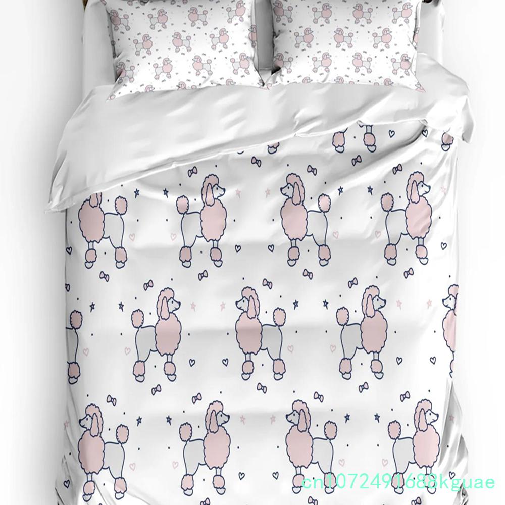 Animal Pink Dog Cute Poodle Duvet Cover Bed Bedding Set Double Home Textile Quilt Cover Pillowcases Bedroom Bedding Set No Sheet