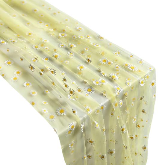 Tüll Gänseblümchen Tischläufer Frühling Blumiger Tischläufer Rustikaler Blumen Tischläufer für Hochzeit Babyparty Geburtstagsparty Bauernhaus Dekor